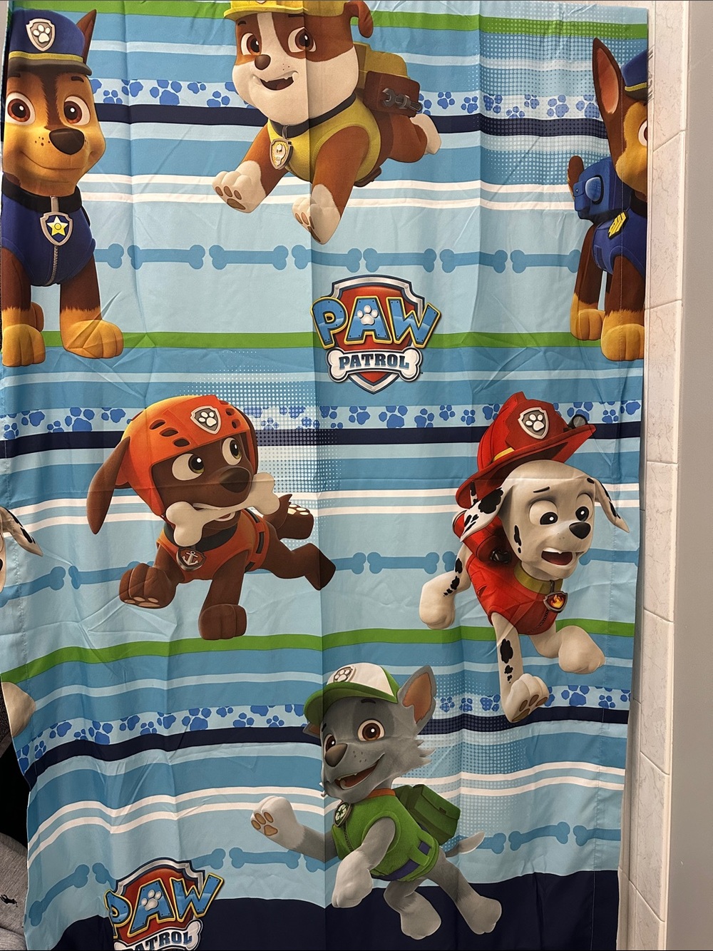 Paw Patrol Kids Shower Curtain with Blue, Green and Red Characters